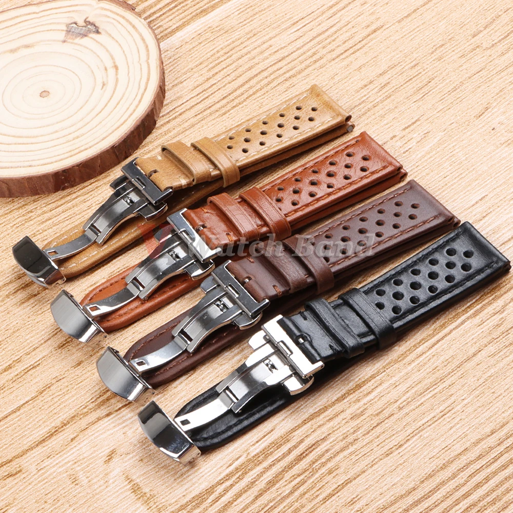 حزام جلد البقر الأصلي لساعة سامسونج جالاكسي 6 5 4 سوار معصم ريترو قابل للتنفس لسوار سايكو لأوميغا 18/20/22 مللي متر