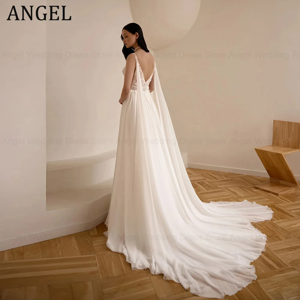 ANGEL Customized Trendy Wedding Dress 2026 A-Line Applique Scoop Lace Appliques Chiffon Vestido De Noivas Bridal Gowns for Bride