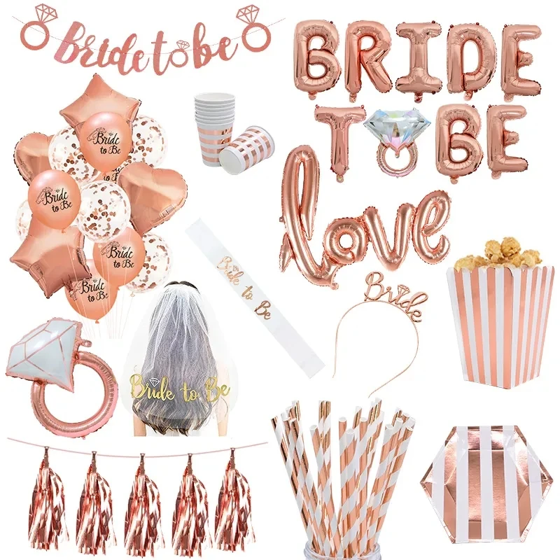 

Rose Gold Bride To Be Letter Foil Balloons Paper Banner Bride Sash Bachelorette Party Decoration Wedding Bridal Shower Supplies