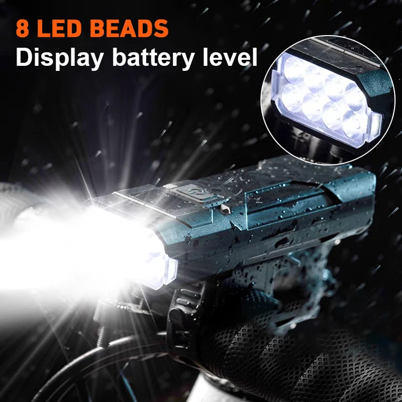 

Bicycle Headlight 8/6LED Mountain Bike Riding Warning Light with Digital Display USB Headlight High-brightness Bike Front Light