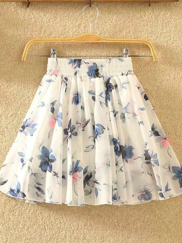 

Summer New Women's Floral A-Line Skirt High Waist Korean Sle Chiffon ort Skirt Wide Hem Umbrella Skirt Simple Design