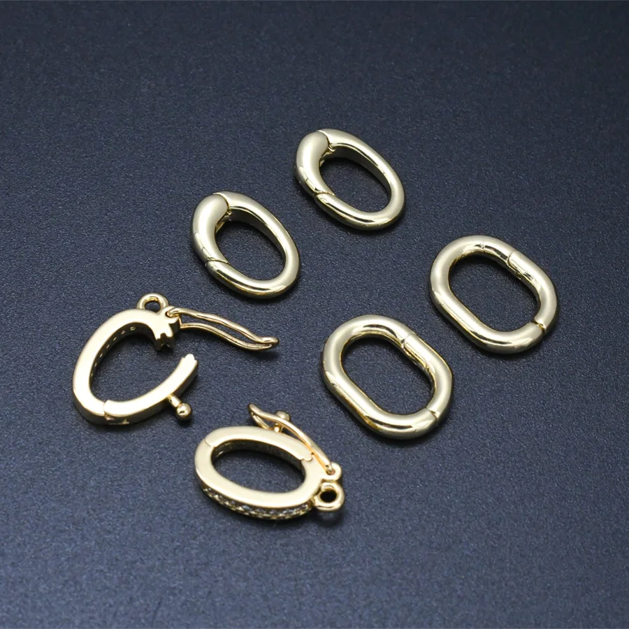 

20pcs 18k Gold Plating Anti Fading CZ Setting Opanable Oval Pendant Bail Press Clasp For DIY Jewelry Making Accessory