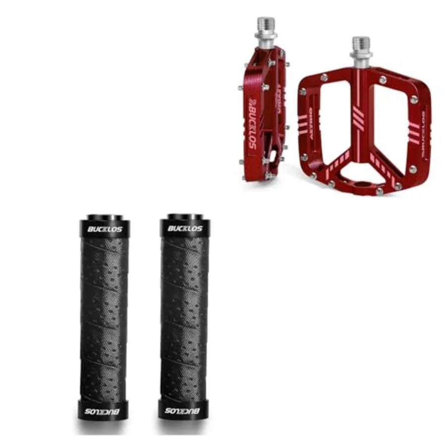 

Bike Handlebar Grips Double Lock on Bicycle Handle Bar and MTB Flat Aluminum Alloy Pedal with Large Platform -Non-Slip Pedals