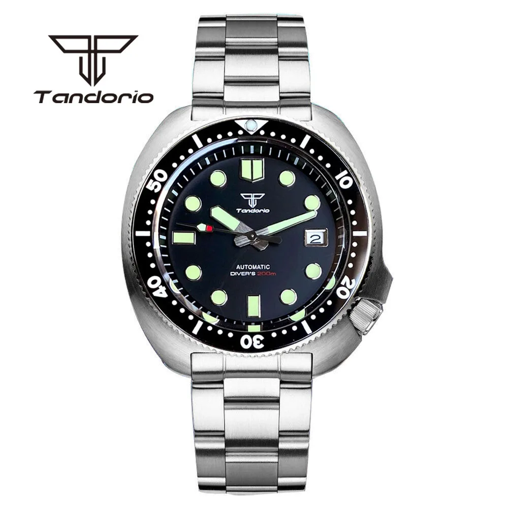 

Tandorio Fashion Stainless Steel 44mm 200m Dive NH35 Automatic Men's Watch Sapphire Glass Black Dial Date Ceramic Rotating Bezel