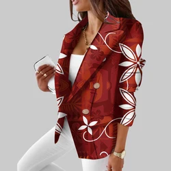 Hawaii Tribal Design Sublimation Print Jackets Personality Long Sleeve Kimono Cardigan Polynesia Retro Style Women's Casual Suit