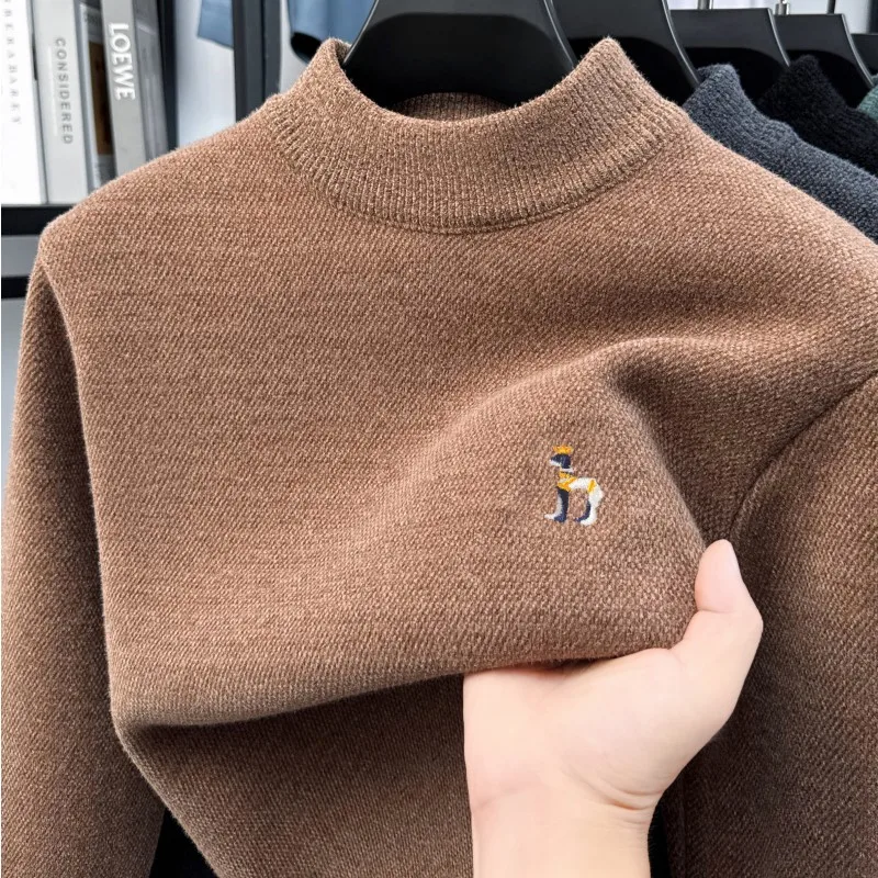 Brand luxury round neck sweater men's high-end plush warm new Korean trend cute dog embroidery youth casual knitted pullover