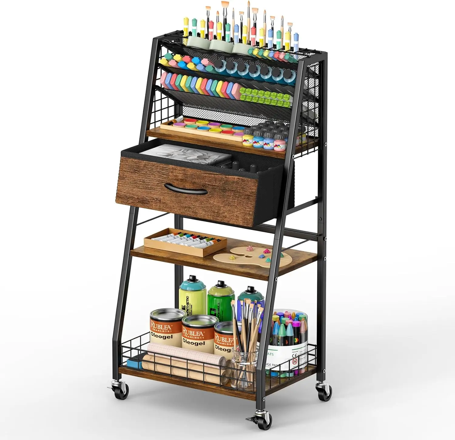 

Трехуровневая тележка на колесиках с выдвижным ящиком, блокируемыми колесами, многофункциональный органайзер для творчества, домашнего офиса, студии