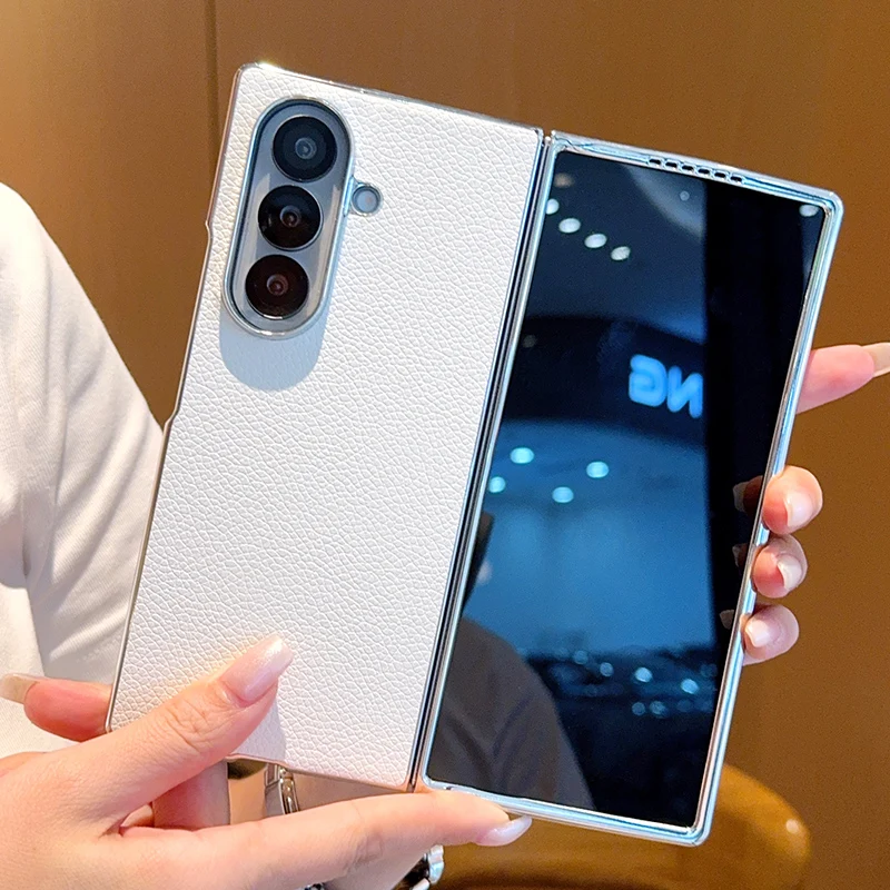 

For Samsung Galaxy Z Fold 7 6 5 Leather Case Front Protective Frame Back Matte Vegan Leather Phone Grip Flip Cover