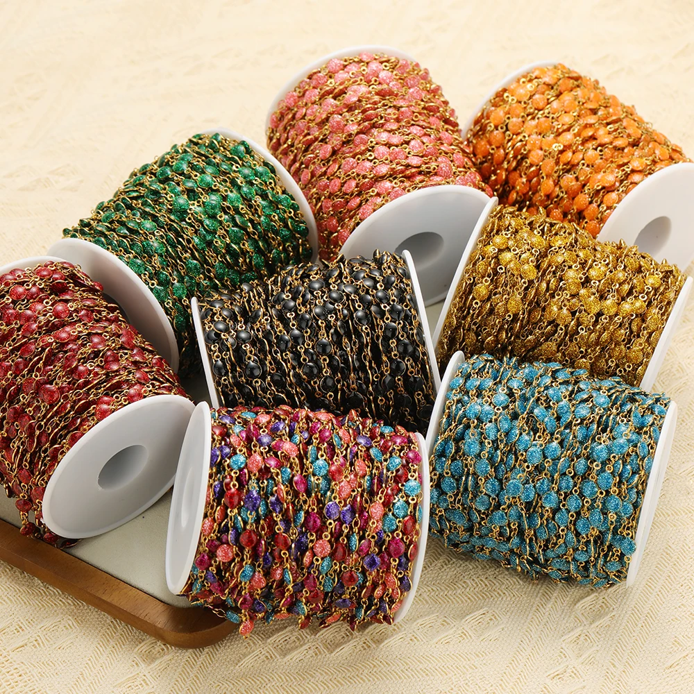 1 Meter Edelstahl 6mm Emaille-Glitzerketten für DIY-Schmuckzubehör, Halsketten, Armbänder, Ohrringe, Bastelzubehör – Detail 5