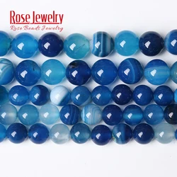 Natural Stone Blue Striped Onyx Agates Round Loose Beads 15