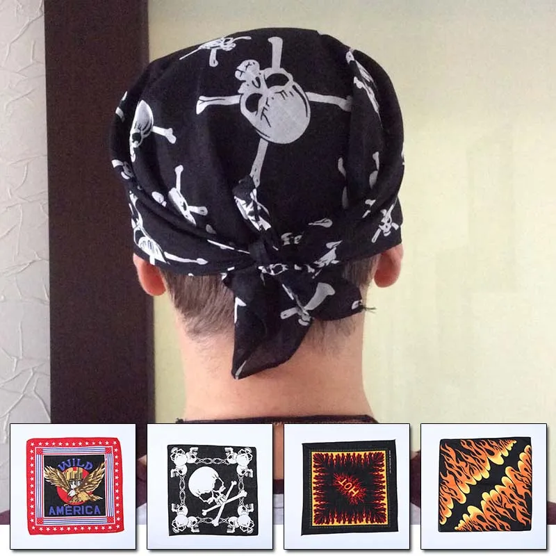 Women Men Headband Square Scarf Neckerchief Headwear Printed Skull Paisley Geometric Hip Hop Hairband Bandanas