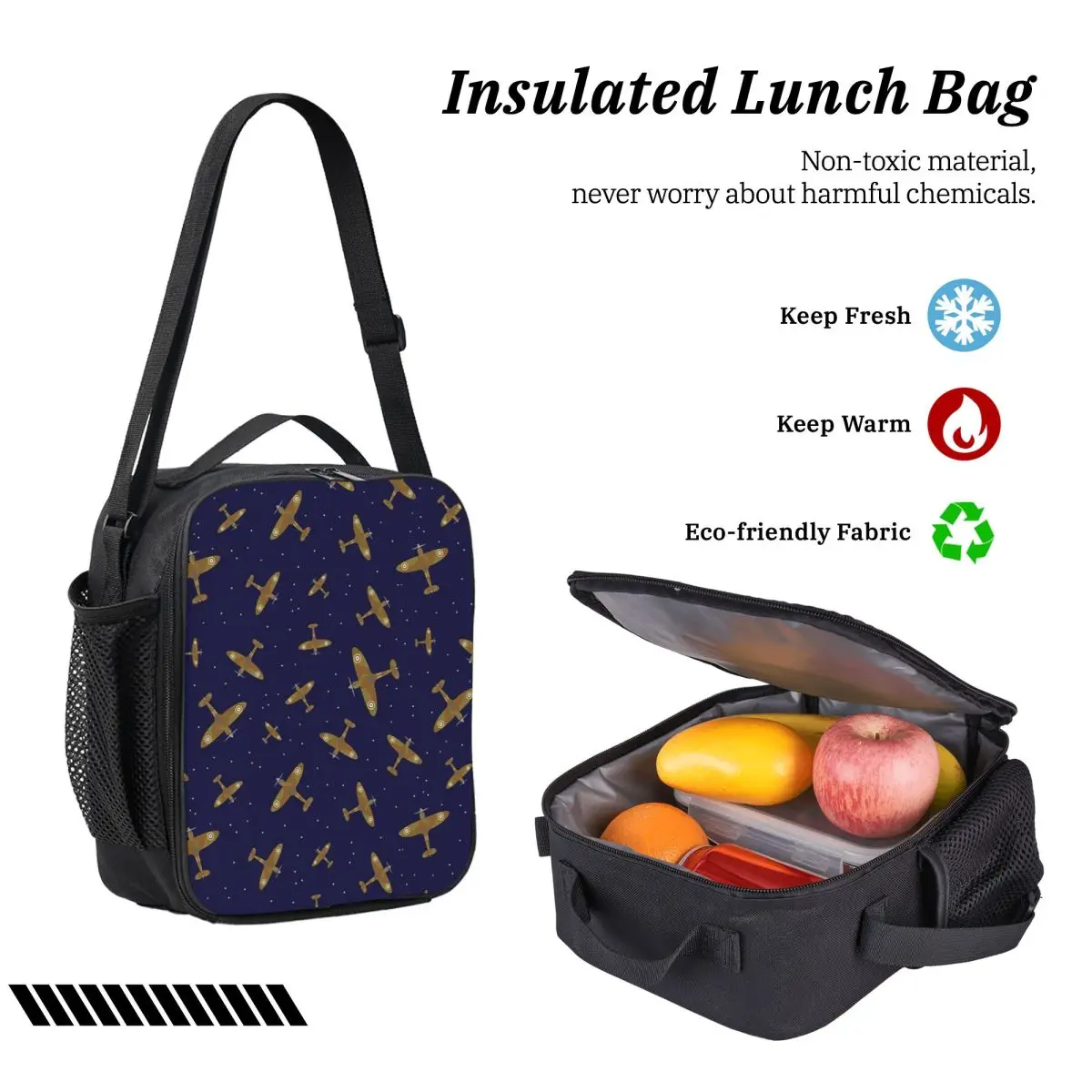 Spitfire War Planes In Flight On Navy Blue Backpack  BookBag School Bag Shoulder Bags 3ps Insulated Lunch Bag Pencil Case view 6