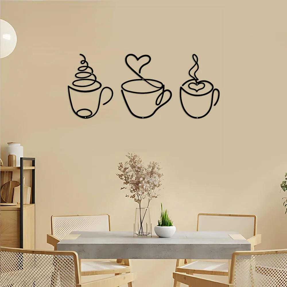 CIFBUY Decoration Add A Touch of Charm To Your Kitchen with This 3pcs Coffee Cup Wall Hanging Decor Metal Wall Art Home Decor Me