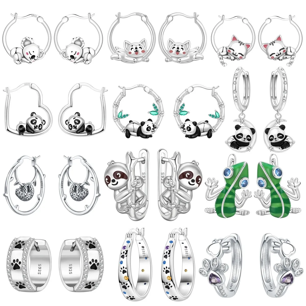 MISEFF S925 Brincos de prata esterlina com animais fofos, brincos de garra de gato, joias originais da moda para mulheres, presente de aniversário