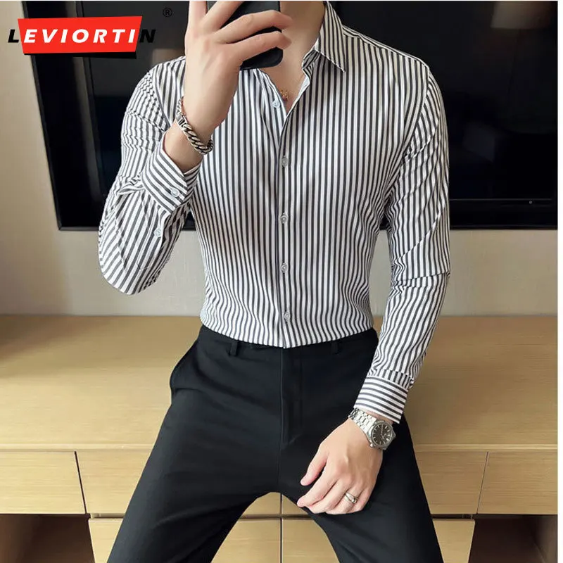 Male long sleeved slim fit 2024 new men's versatile casual business high-end slim fit breathable no iron shirt for men 8988