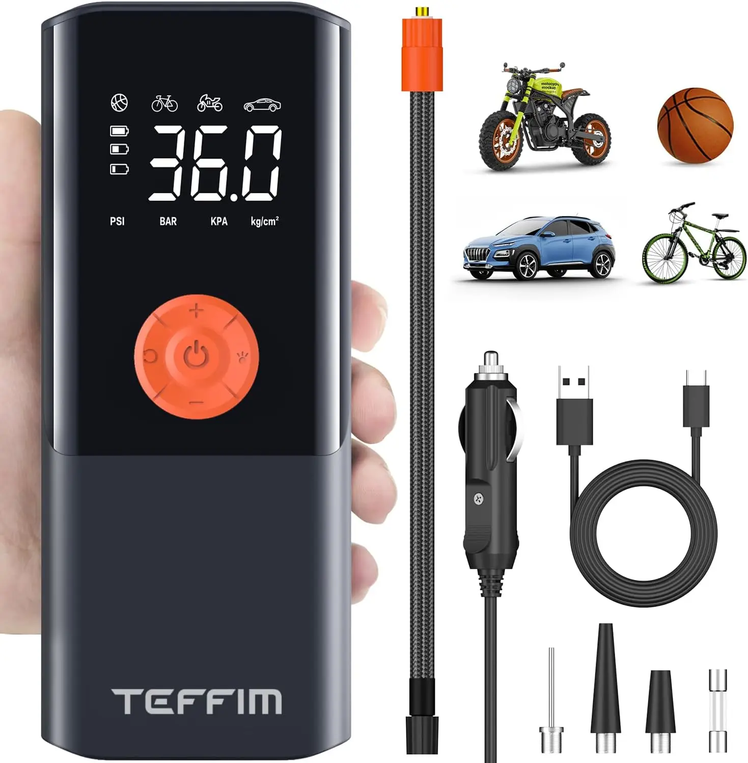 

Portable Tire Inflator 12V Air Pump with Digital Gauge, 10000mAh Battery & LED Light for Car, Motorcycle, SUV, Bike, Balls