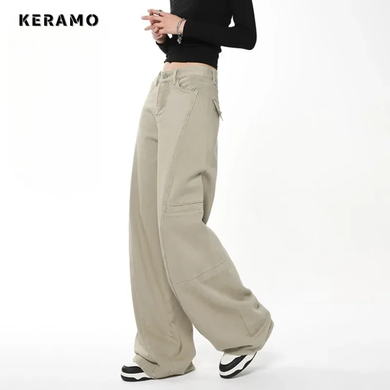 

Vintage High Street Style Solid Straight Jeans Casual High Waist Pants Korean Fashion Women's Wide Leg Baggy Y2K Denim Trouser