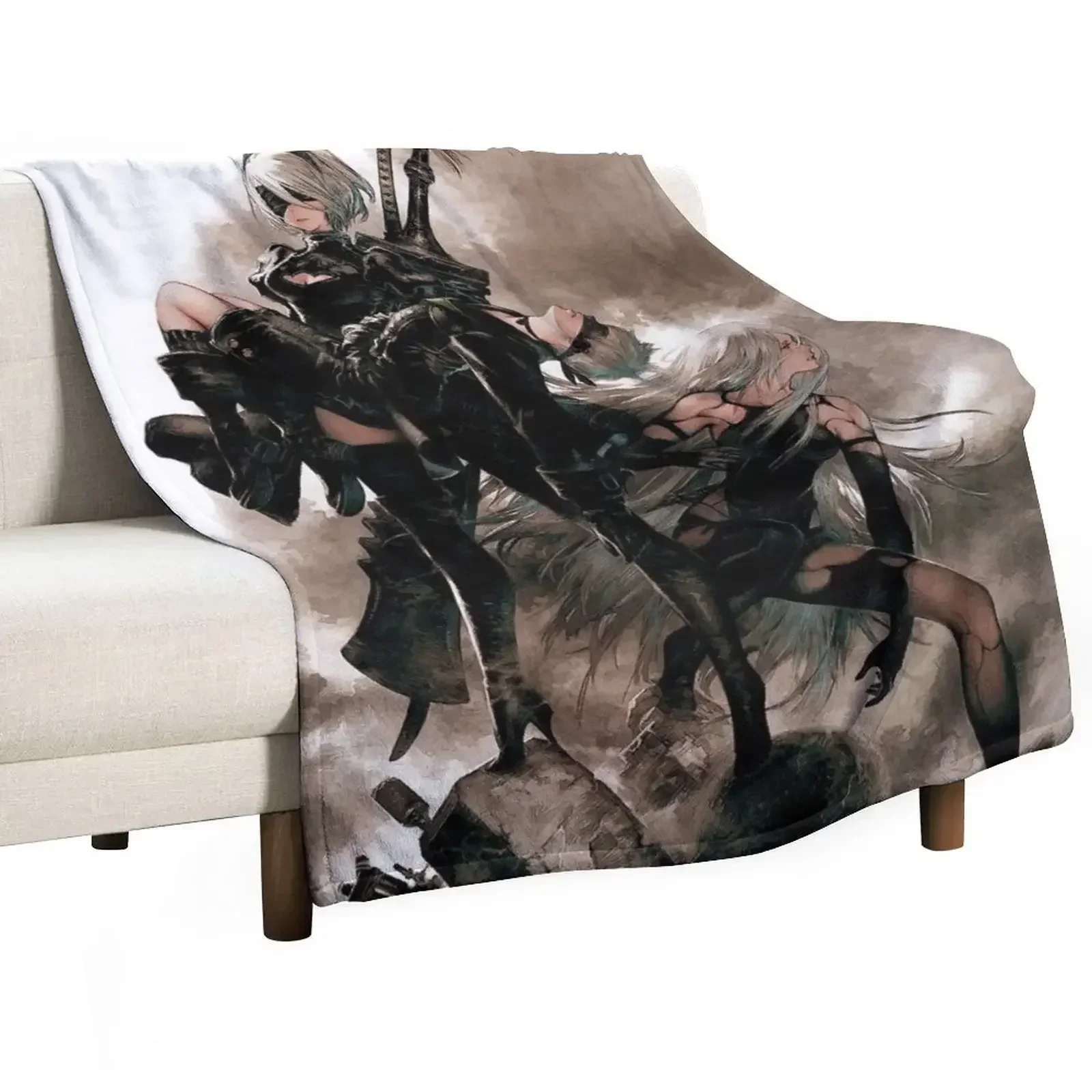 

Nier Automata 9S A2 2B Throw Blanket Furry Personalized Gift Blankets