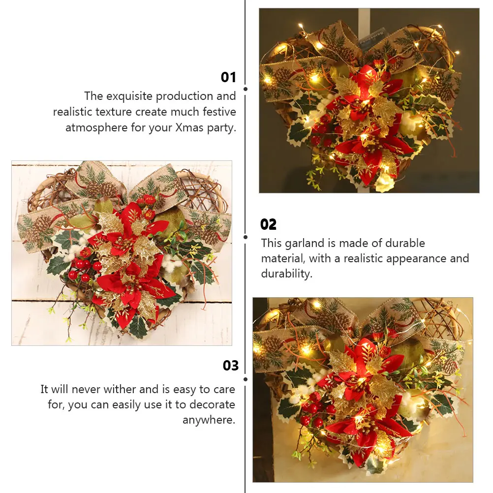 

Luminous Xmas Wreath Decor Festive Garland Heart Shaped Door Hanging Ornament Wedding Home Shop Decoration Xmas Party