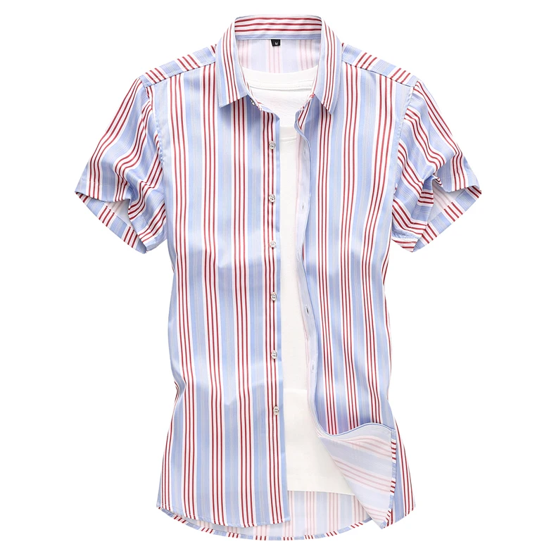 Striped Printed Mens Shirts Camisas Streetwear 2025 Summer Short Sleeve Business Office Button Down Shirt for Men Chemise Tops