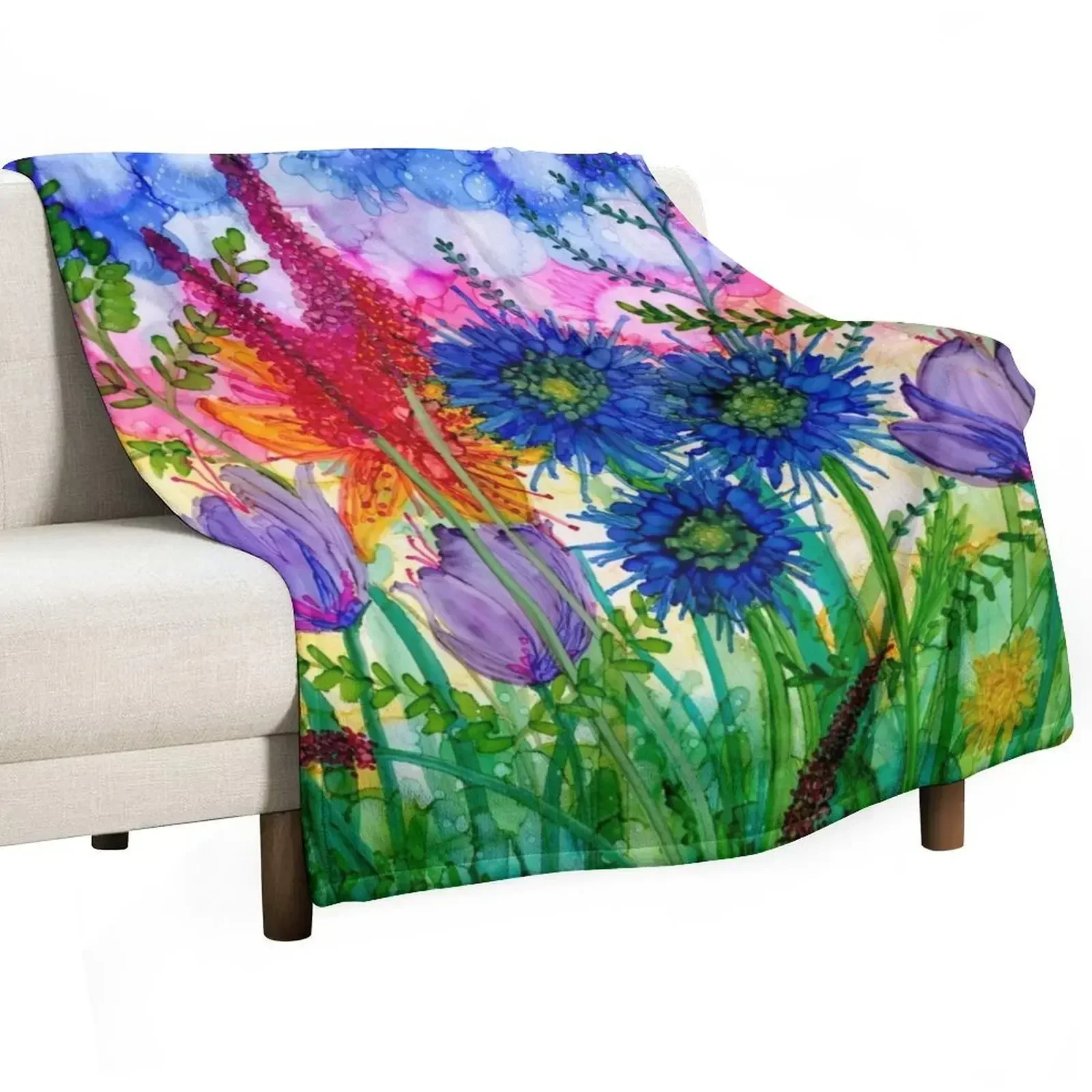 Wild Bouquet, colourful & vibrant bunch of flowers Throw Blanket Flannel Fabric cosplay anime Moving funny gift Thermal Blankets