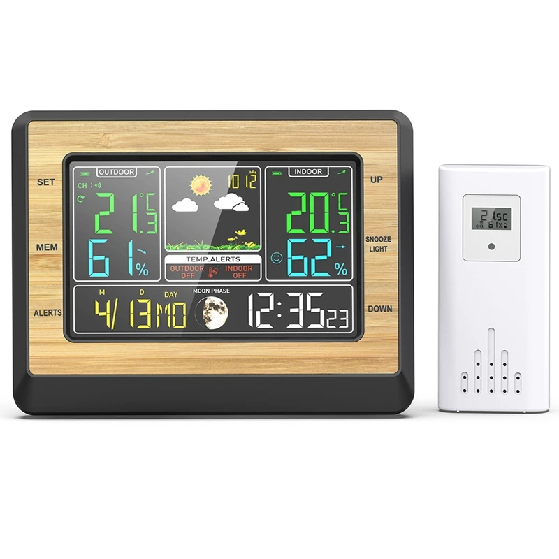 Wireless Weather Station 6 Inch Color Screen Digital Temperature Humidity Meter Weather Forecast Station With Sensor