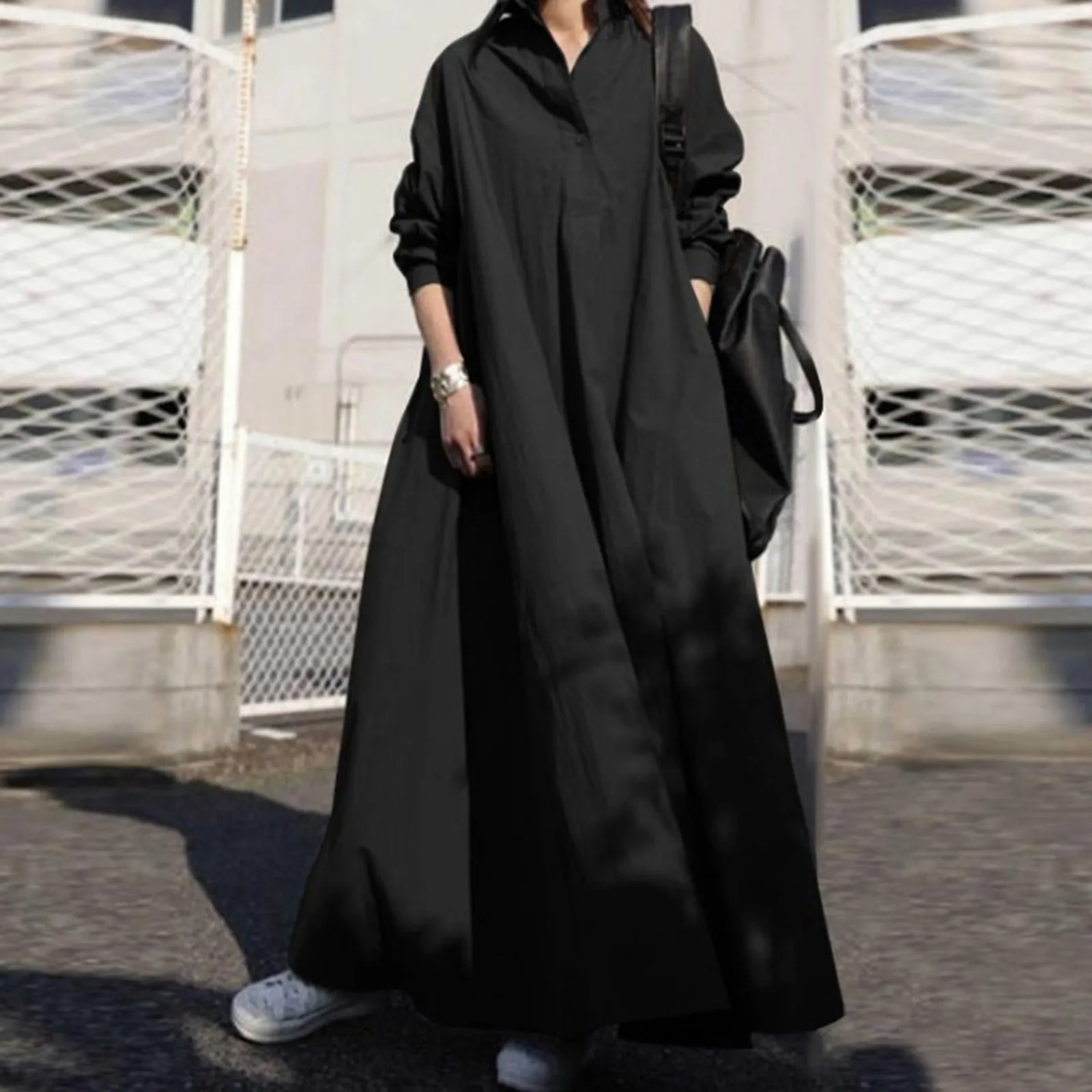 Fashion Women Summer Autumn Maxi Dress Buttons Long Sleeve Loose Elegant Holiday Shirt Vestidos Ladies Femme Sundress Clothing