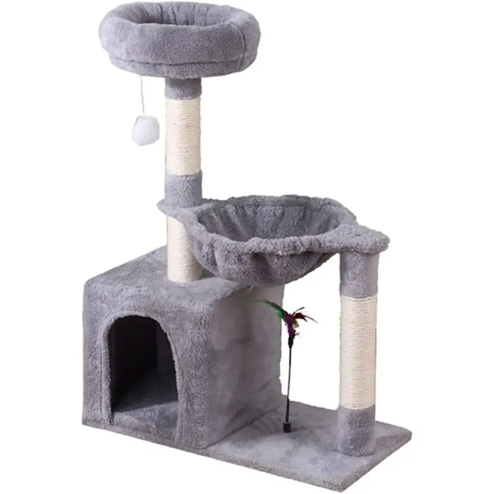 

Серая домашняя кошачья стойка с несколькими уровнями для когтетростика, лазания и отдыха для кошек