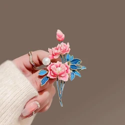 Fashion Chinese Style Enamel Peony Flowers Brooches For Women Clothing Coat Party Accessries Gifts
