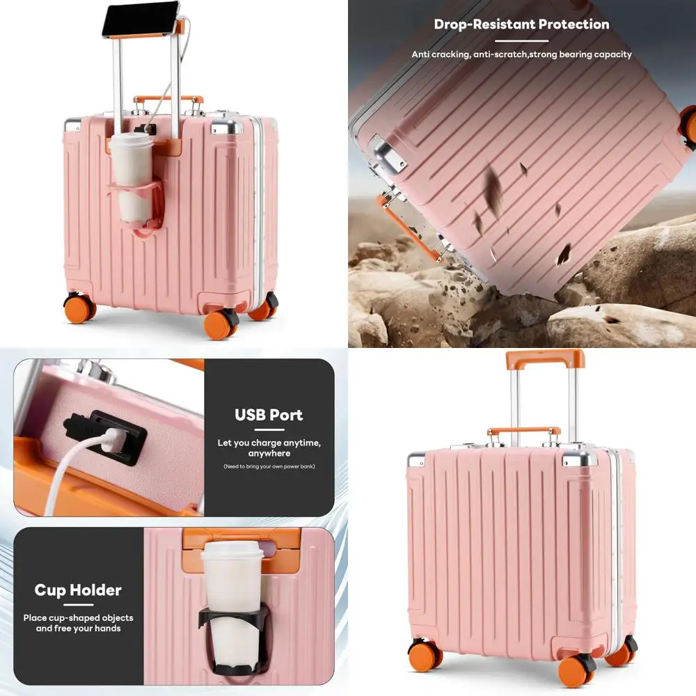 Equipaje de mano rígido liviano de 18 pulgadas aprobado por TSA con portavasos y cerradura TSA para viajes