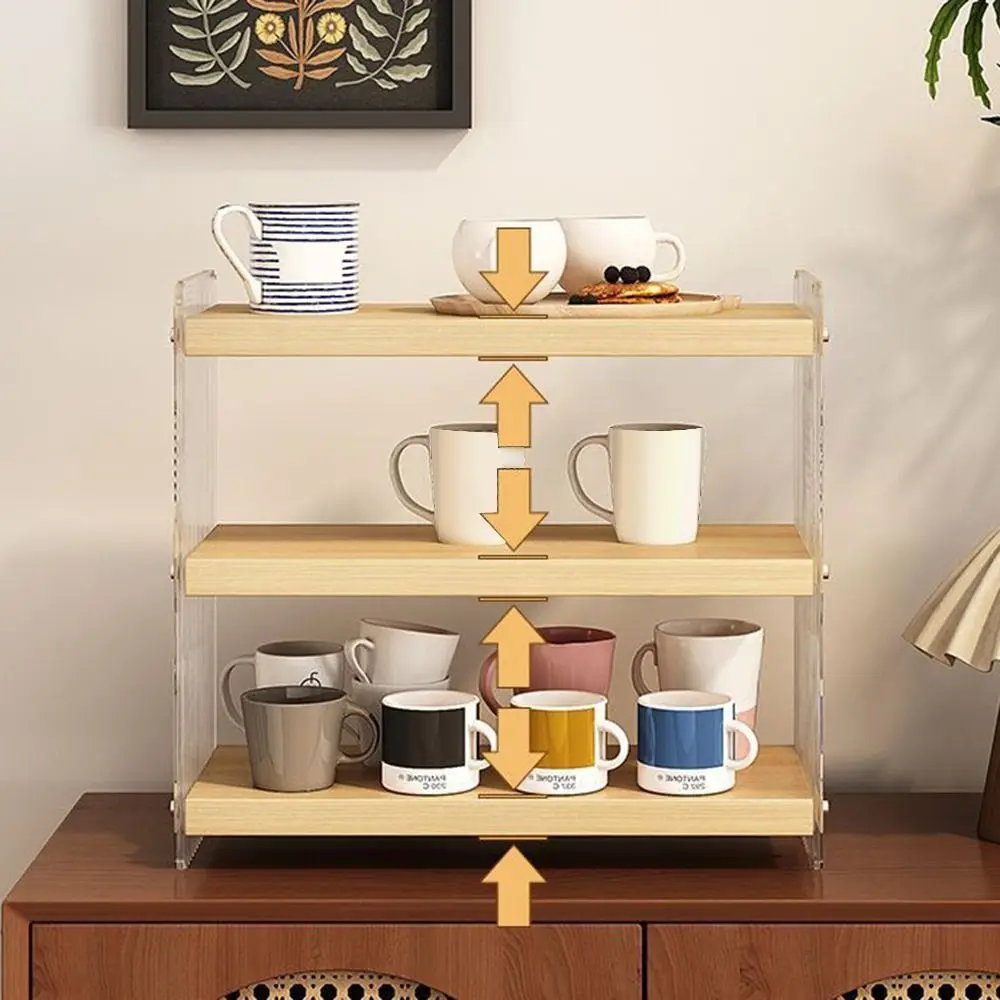 

Removable Cup Storage Rack Wood Plastic Board Heighten Dust-proof Cup Holders Finishing Rack Multifunctional