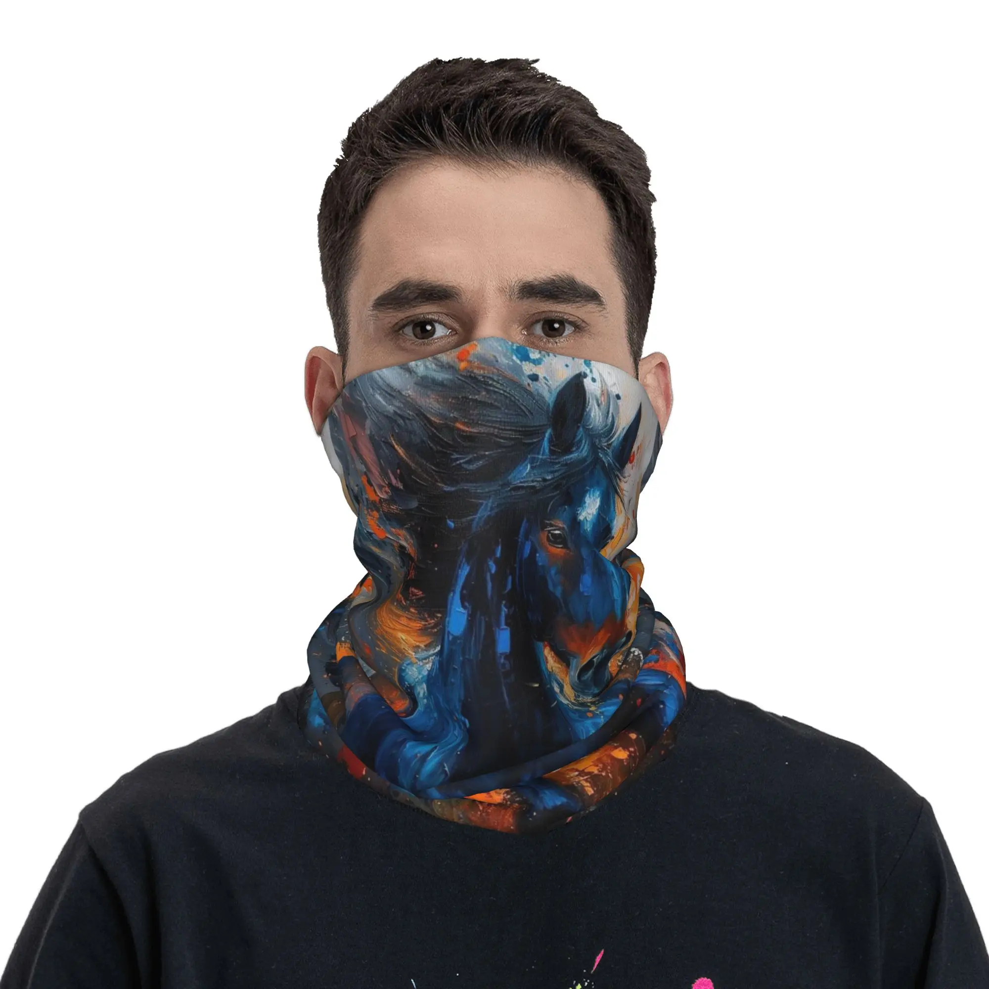 

Бандана с принтом «Дикие лошади» в стиле масляной живописи, многофункциональный шарф-накидка, головной убор для верховой езды, для мужчин и женщин, дышащий