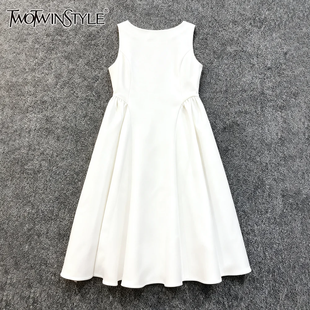 فساتين طويلة متينة بمزاجية من TWOTWINSTYLE للنساء برقبة دائرية بدون أكمام وخصر عالٍ فستان أنيق للسيدات موضة جديدة KDR550264 #1