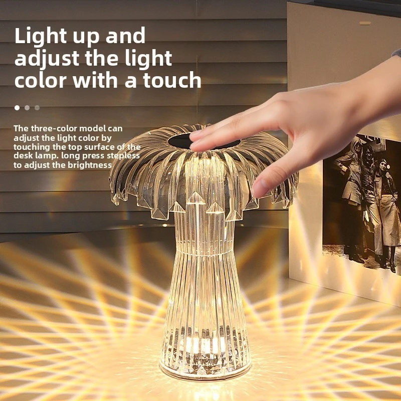 

Mushroom Crystal Table Lamp LED Ambient Light Touch Night Light for Restaurant Cafe Bar Living Room Bedroom Bedside Decoration