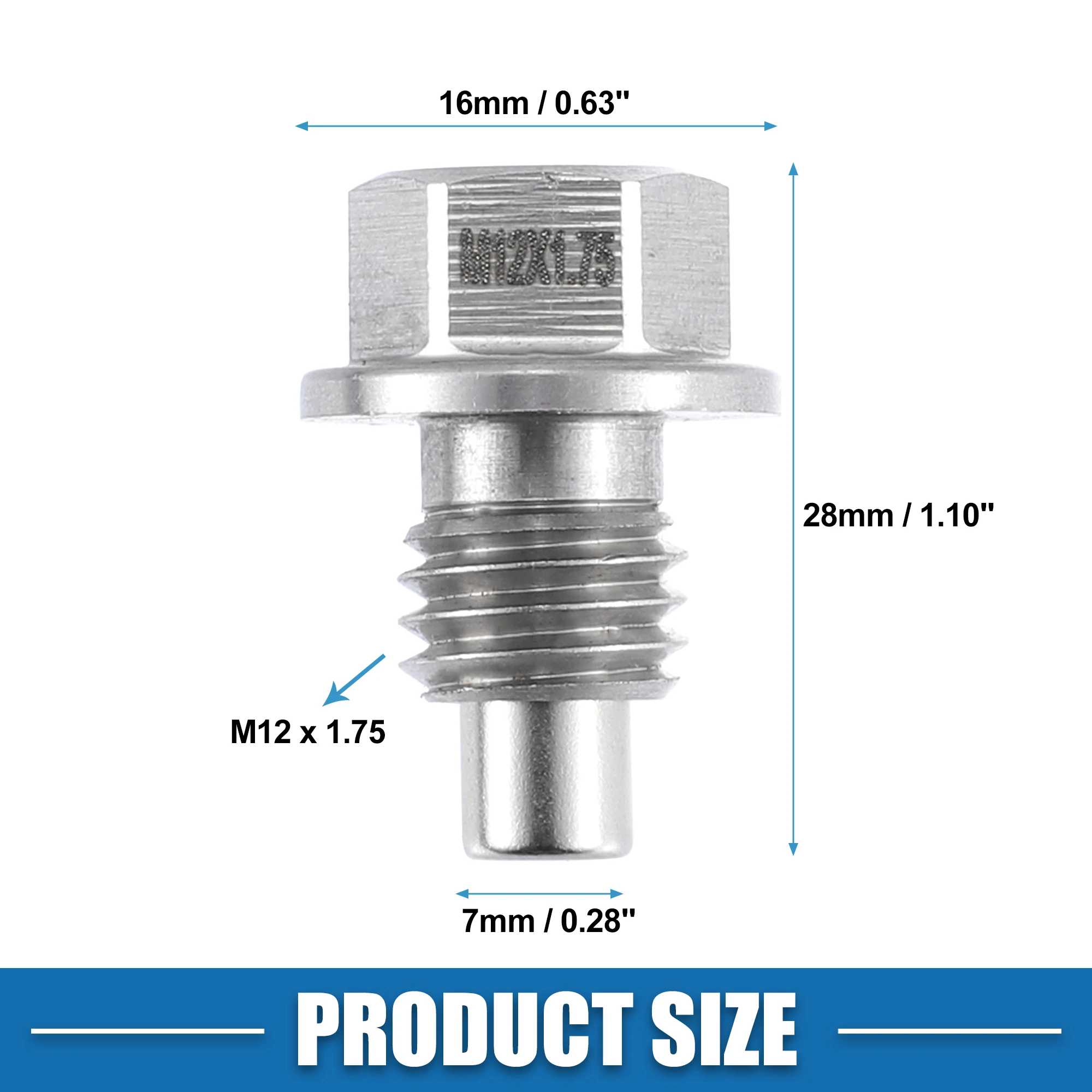 UXCELL-Bouchon de vidange d'huile magnétique pour moteur automatique, acier inoxydable, boulons de véhicule avec rondelle en cuivre, argent, M12x1.75, accessoires de voiture