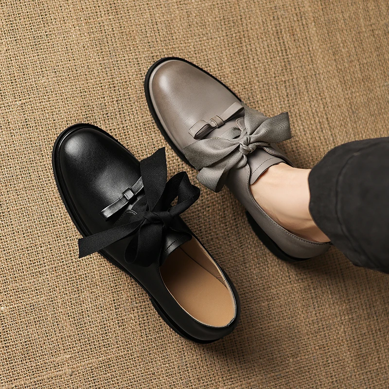 2026 new spring autumn women pumps natural leather 22-25cm cowhide+pigskin lace-up  loafers high heel women shoes fashion