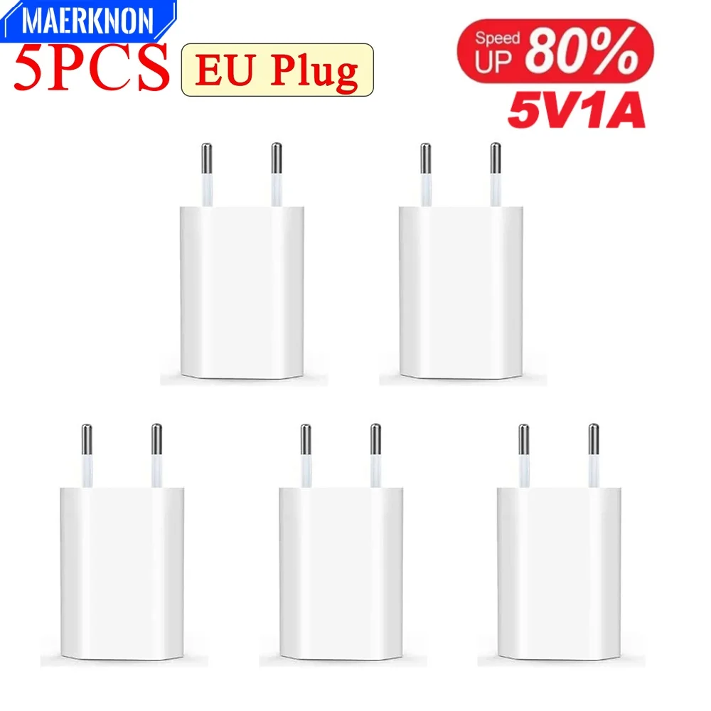 

1-5Pcs EU Plug Power Wall Adapter 5V/1A USB Home Travel Charger Mobile Phone Charger Power Adapter For Huawei Samsung Xiaomi 14