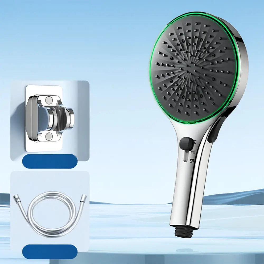 Handheld Pressurized Shower Head With LED Light Rainfall Sprayer Bathroom Water Saving Modern Style Bathing Tool Easy Setup