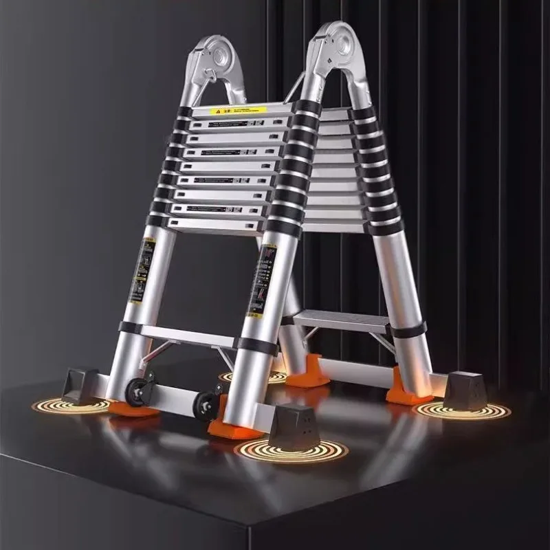 

Thickened aluminum alloy lifting and telescopic herringbone folding ladder
