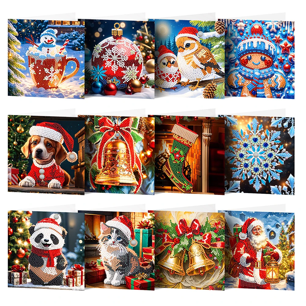 HOMFUN 48pcs Christmas Diamond Painting Kit - Greeting Cards for Blessings and Wishes, DIY Handmade Gifts for Holiday Parties