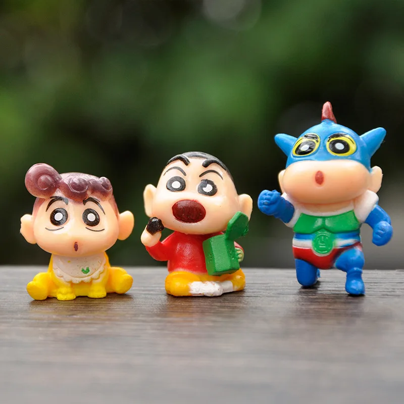 8 sztuk/zestaw Anime kredka Shin Chan figurka Nohara Shinnosuke Cosplay ładny Ornament lalka PVC zabawki-modele do kolekcjonowania prezent dla dzieci