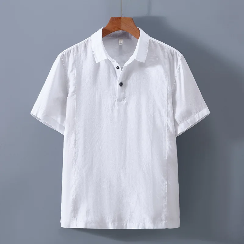 

High-End Pure Linen Short Sleeve Shirt Men's Summer Thin Casual Pullover Loose Half Sleeve Full Linen Material Top
