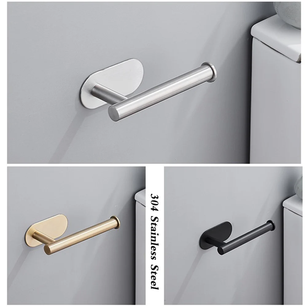 Self Adhesive Toilet Paper Holder Wall Mount No Punching Stainless Steel Tissue Towel Roll Dispenser Bathroom Kitchen Wall Hooks