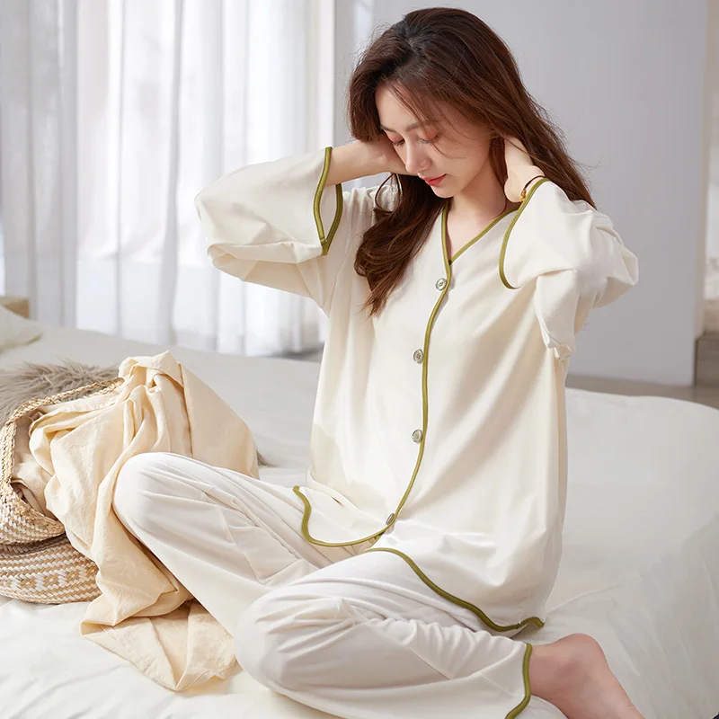 Cardigan V-Neck Velvet Pajamas Winter Solid Color Pyjama Set Thick Warm Flannel Female Sleepwear Home Clothing Women's Pajamas