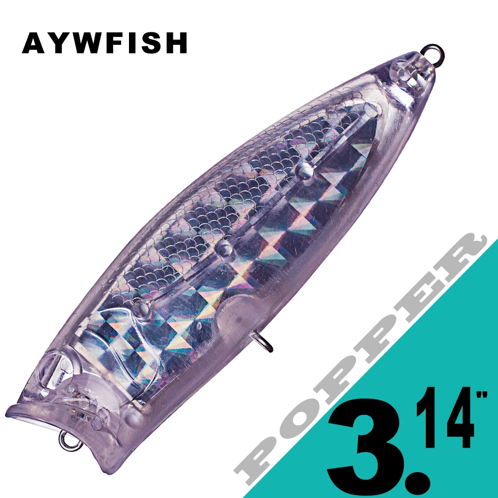 AYWFISH 10PCS Prism Topwater Fishing Lures Wobbler 8CM 16.5G Saltwater Bait Holograhpic Insert Surface Unpainted Popper Blank