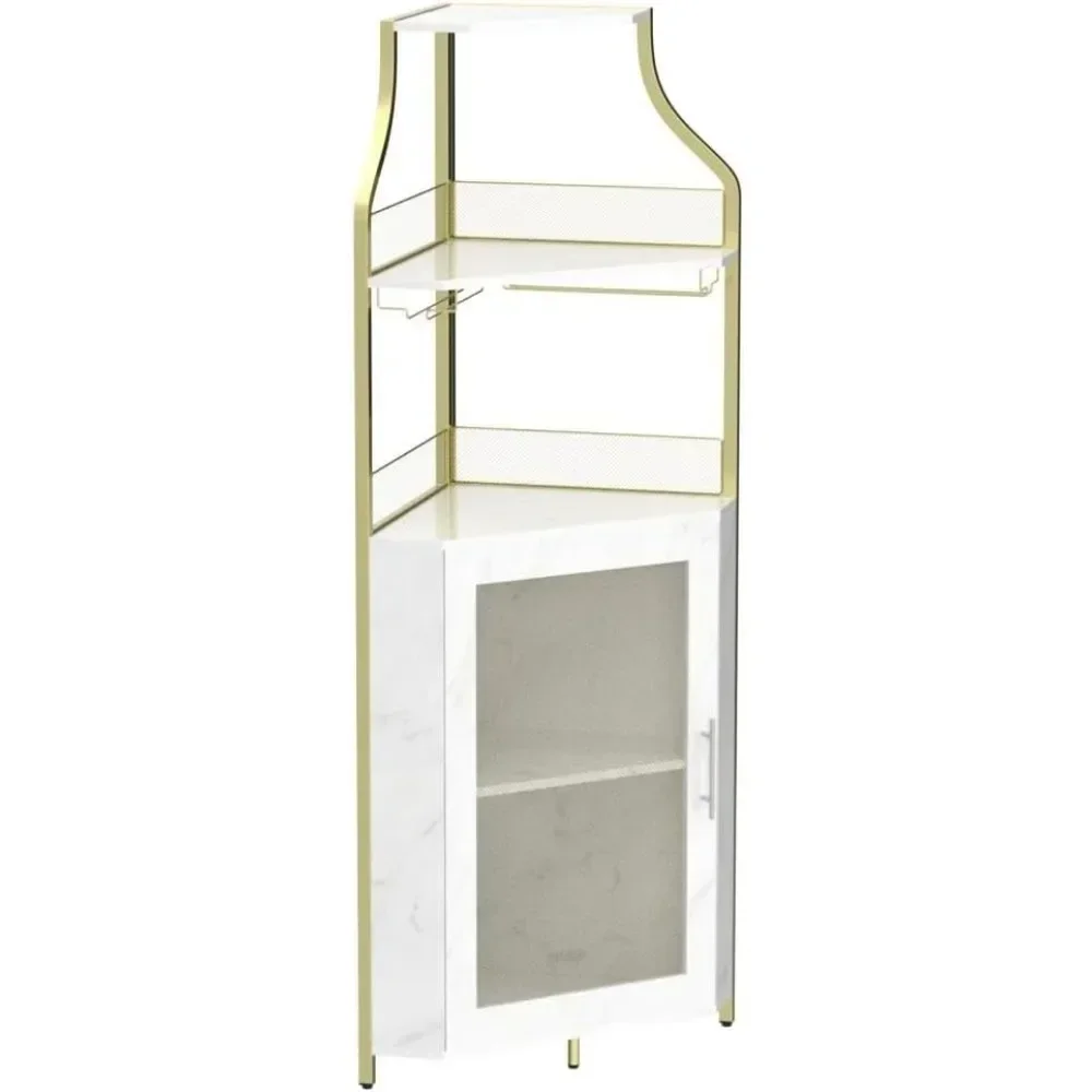 Armoire d'angle T1 pour bar à vin avec poignées amovibles, armoire de bar avec porte-verre, petit buffet et armoire de planche avec porte en maille