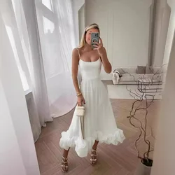 Lace Dress for Women Sling Three-dimensional Flower A-line Dress Femme Sleeveless Long Dress Backless Summer Clothing for Women