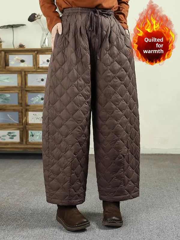 

Теплые брюки с высокой талией, поясом, однотонные, с ромбовидным узором, на хлопковой подкладке, больших размеров, женские, с эластичным поясом, ветрозащитные, повседневные...
