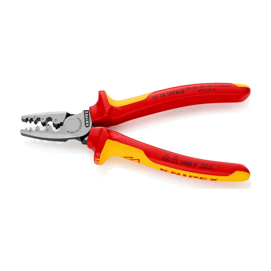 KNIPEX Insulated Crimping Pliers 1000V VDE for Crimping Wire Ferrules from 0.25 to 16 mm² Electrician Clamp Tool NO.9778180