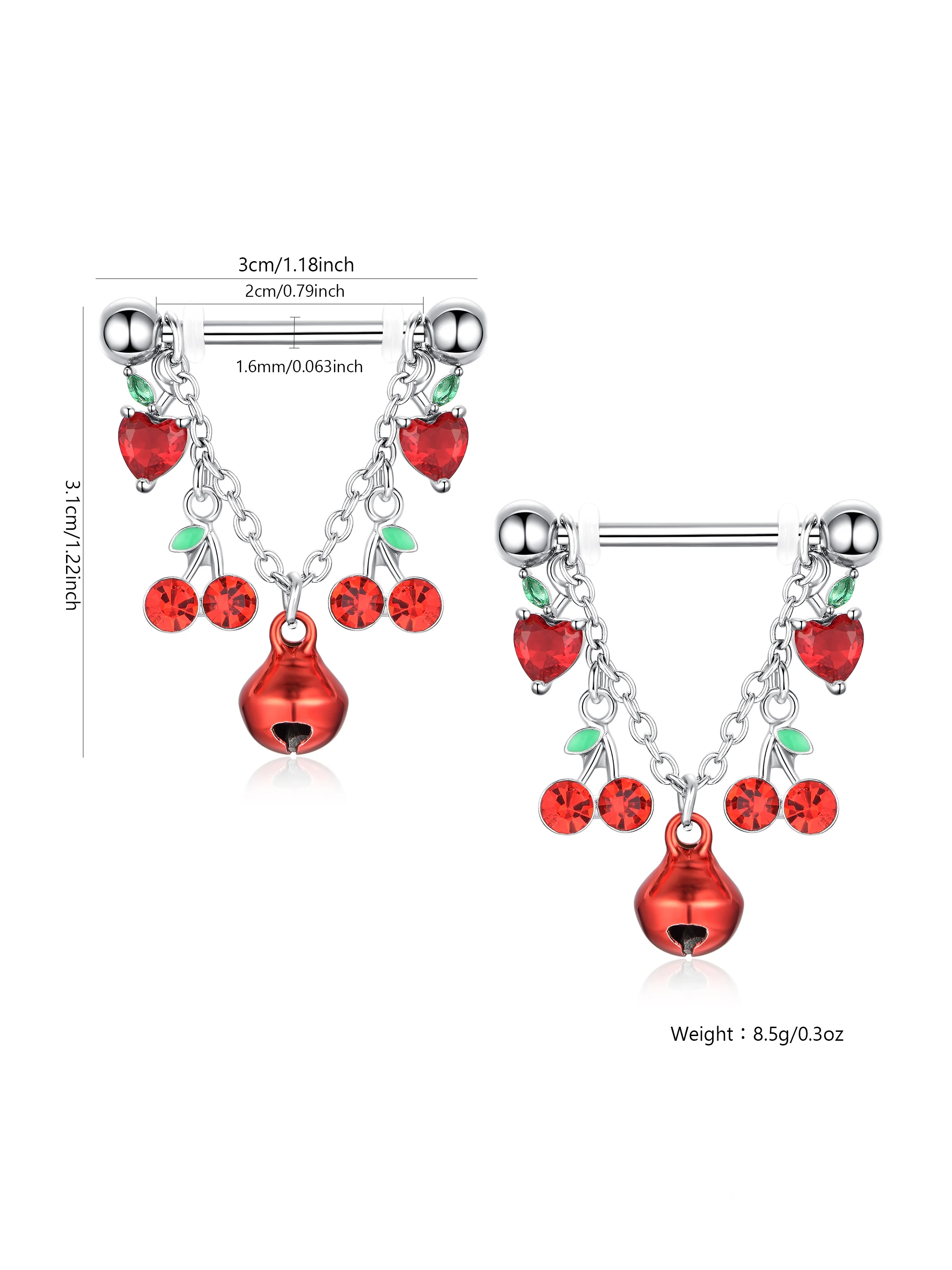 2pcs Fashionable And Cute Fruit Chain Bell Breast Ring For Women Pierced Barbell Breast Nail Gift Gift Jewelry